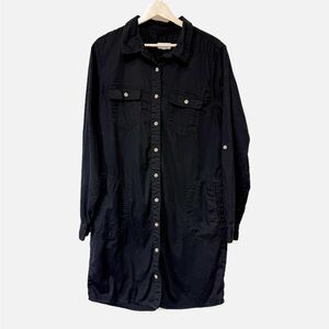 Thread & Supply Women's Black Button Front Shirt Dress Long Sleeve Pockets Large